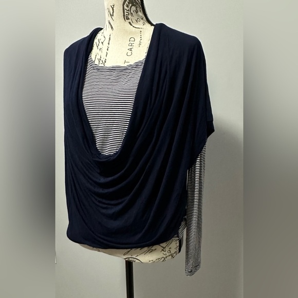 Chico’s Unique Layered Top - Navy Solid/Stripe Knit 🌟 - Picture 2 of 7